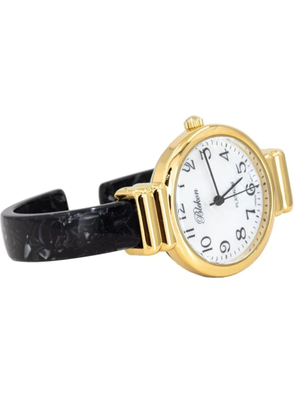 Women's Gold/White/Black Pearl/Round Shell Color Design Cuff Bangle Watch